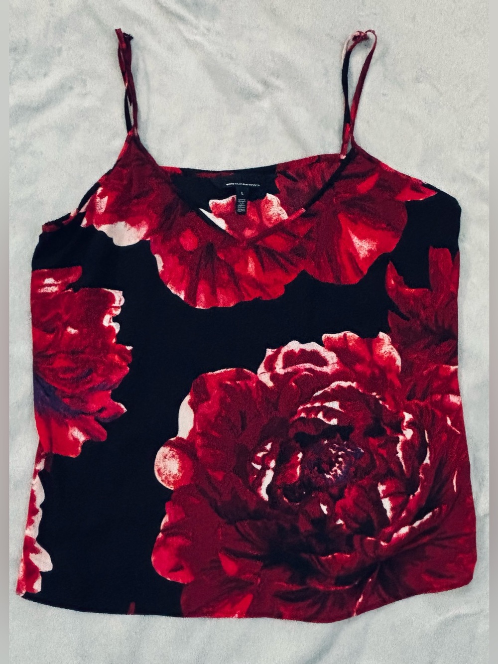 WHBM White House Black Market Drama Rose Black Floral Cami Tank Top - Size L